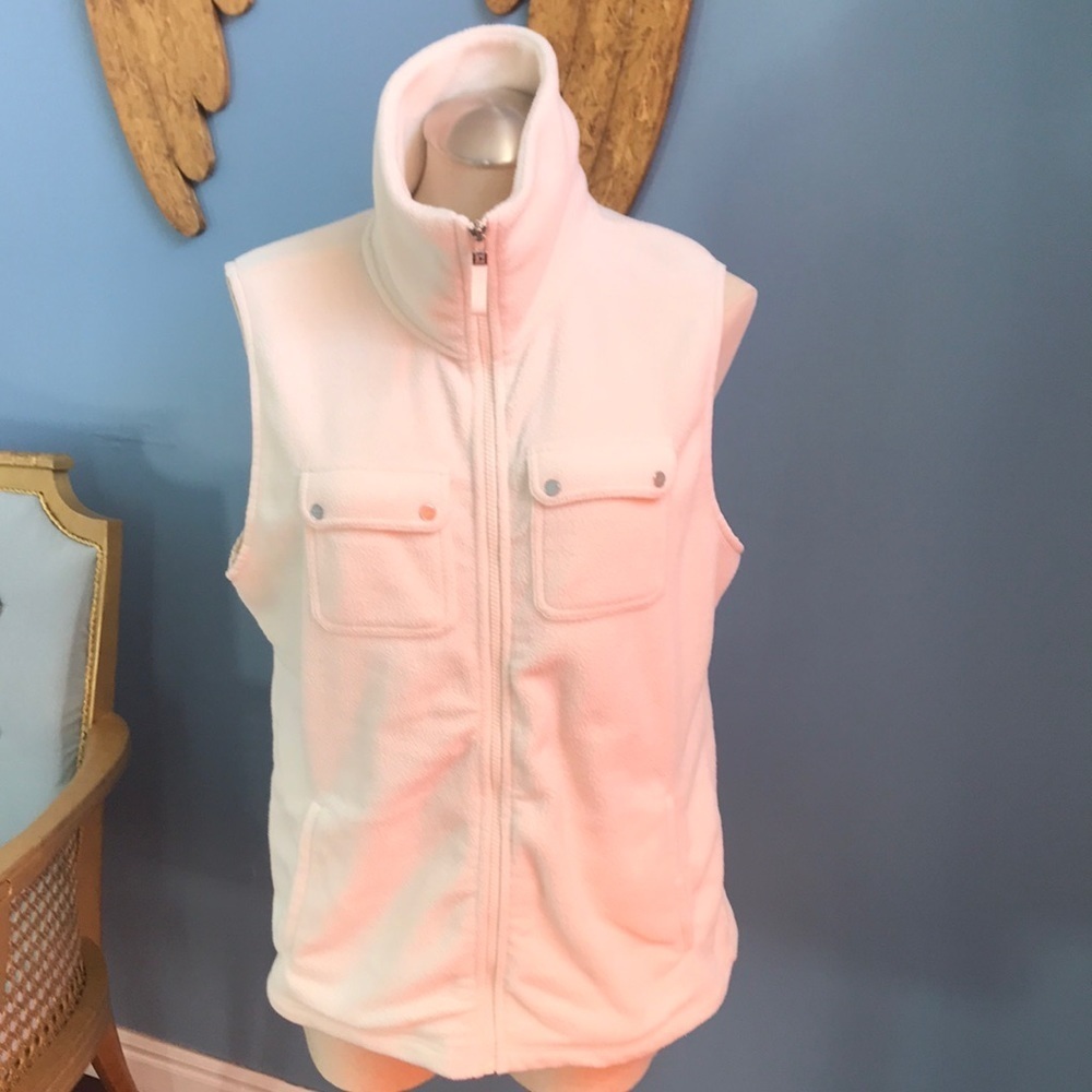 Chaps cream fleece zip up vest with pockets size L high neck.